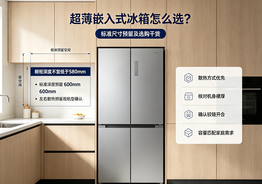超薄嵌入式冰箱怎么选？标准预留尺寸及选购干货