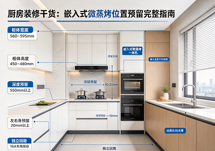 厨房装修干货：嵌入式微蒸烤位置预留完整指南