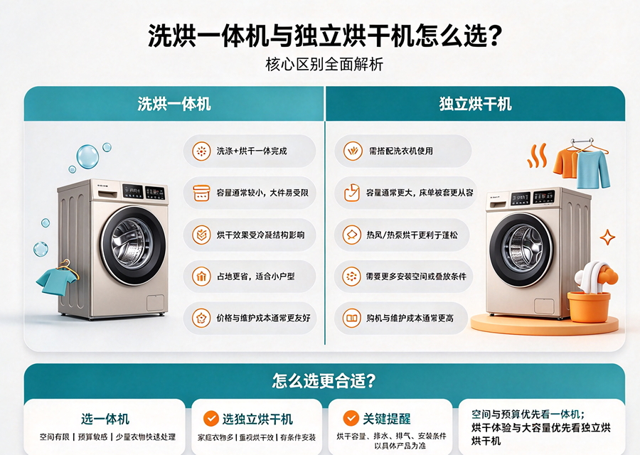 洗烘一体机与独立烘干机怎么选？核心区别全面解析