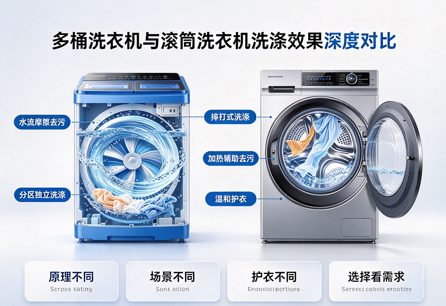 多桶洗衣机与滚筒洗衣机洗涤效果深度对比