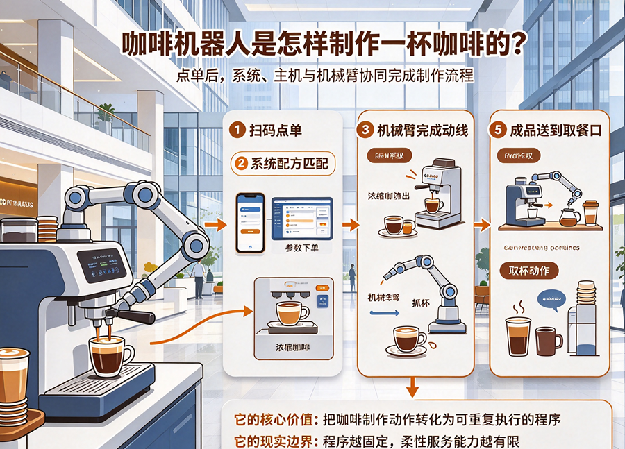 拆解咖啡机器人：工作原理与实际落地效果解析